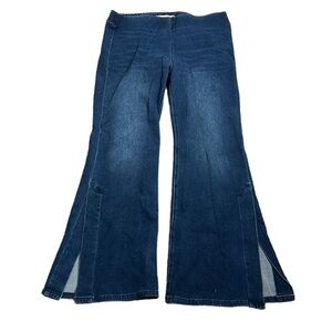 Soft surroundings flare leg slits hem pull on jeans size large blue